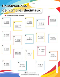 Soustractions de nombres décimaux