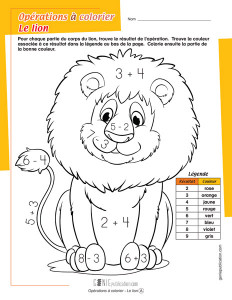Opérations à colorier – Le lion