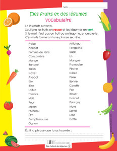 Des fruits et des légumes - vocabulaire