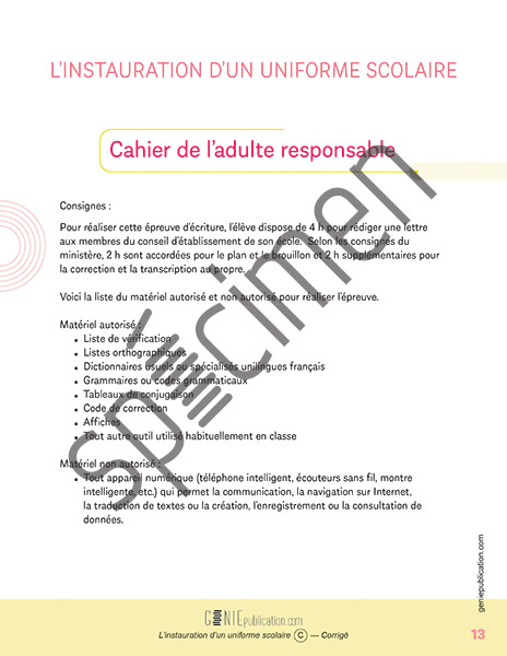 Géniepublication | Catalogue | L’instauration d’un uniforme scolaire