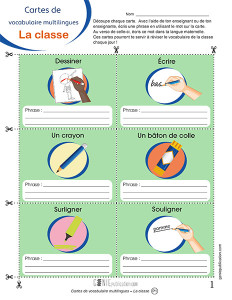 Cartes de vocabulaire multilingues – La classe