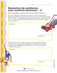 Résolution de problèmes avec nombres décimaux – 2