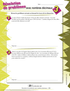 Résolution de problèmes avec nombres décimaux – 3