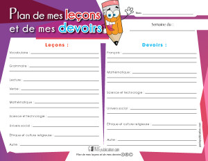 Plan de mes leçons et de mes devoirs