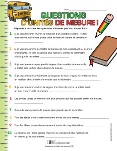 Questions d'unités de mesures !