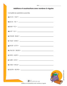 Additions et soustractions avec nombres à virgules