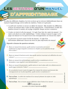 Les sections d'un manuel d'apprentissage