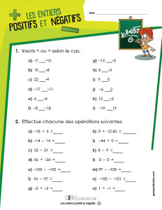Les entiers positifs et négatifs