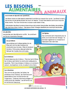 Les besoins alimentaires des animaux