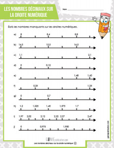 Les nombres décimaux sur la droite numérique