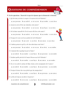 Questions de compréhension - St-Valentin