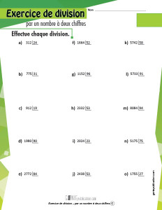 Exercice de division par un nombre à deux chiffres