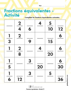 Fractions équivalentes – Activité