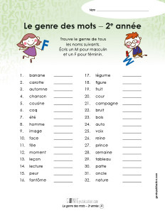 Le genre des mots – 2e année