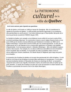 Le patrimoine culturel de la ville de Québec